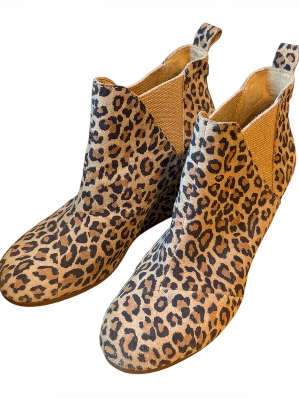 Toms Leopard Print Wedge Ankle Booties in Tan and Black